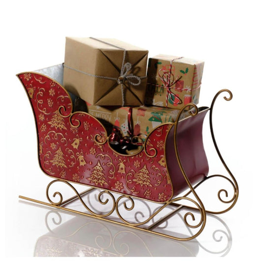 METAL SLEIGH WITH EMBOSSED CHRISTMAS TREES AND BELLS