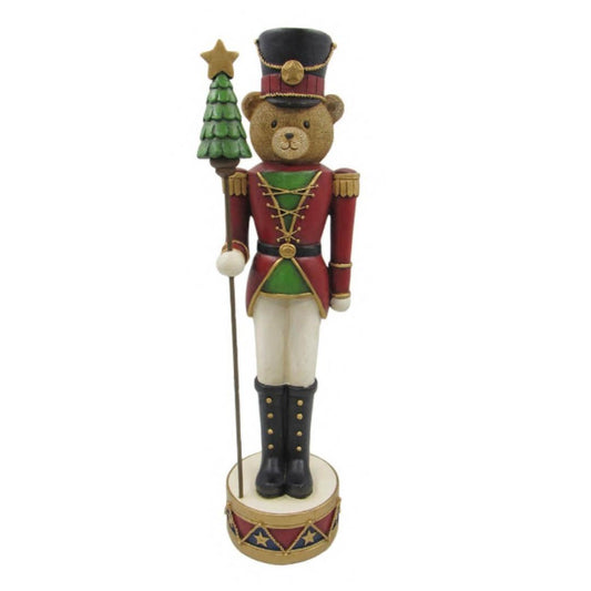 BEAR NUTCRACKER RESIN ORNAMENT WITH TREE