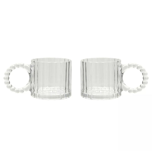 Set of 2 Clear Glass Bobble Design Mugs