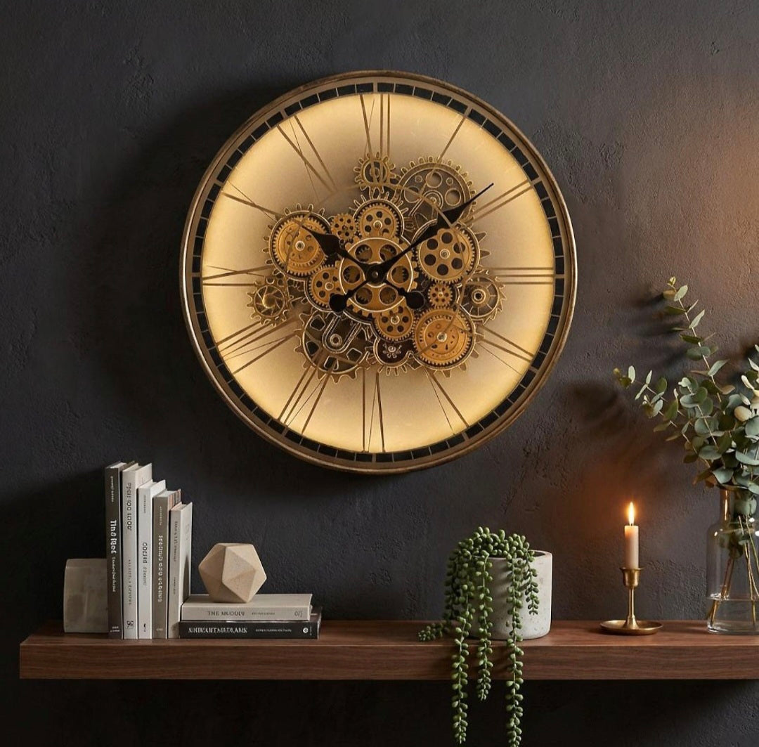 LED Bronze Gold Cog Clock