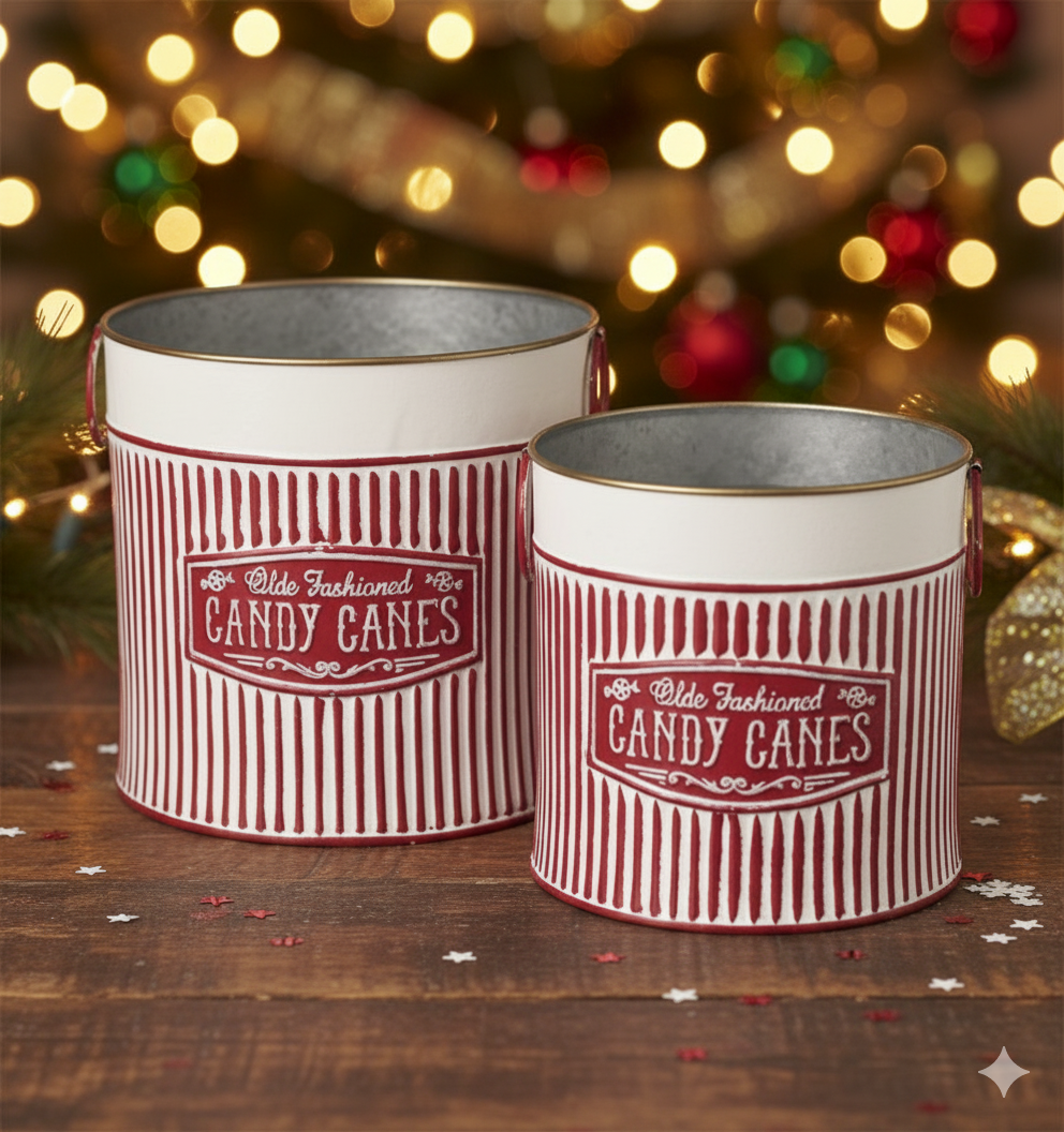 Candy Cane Metal buckets