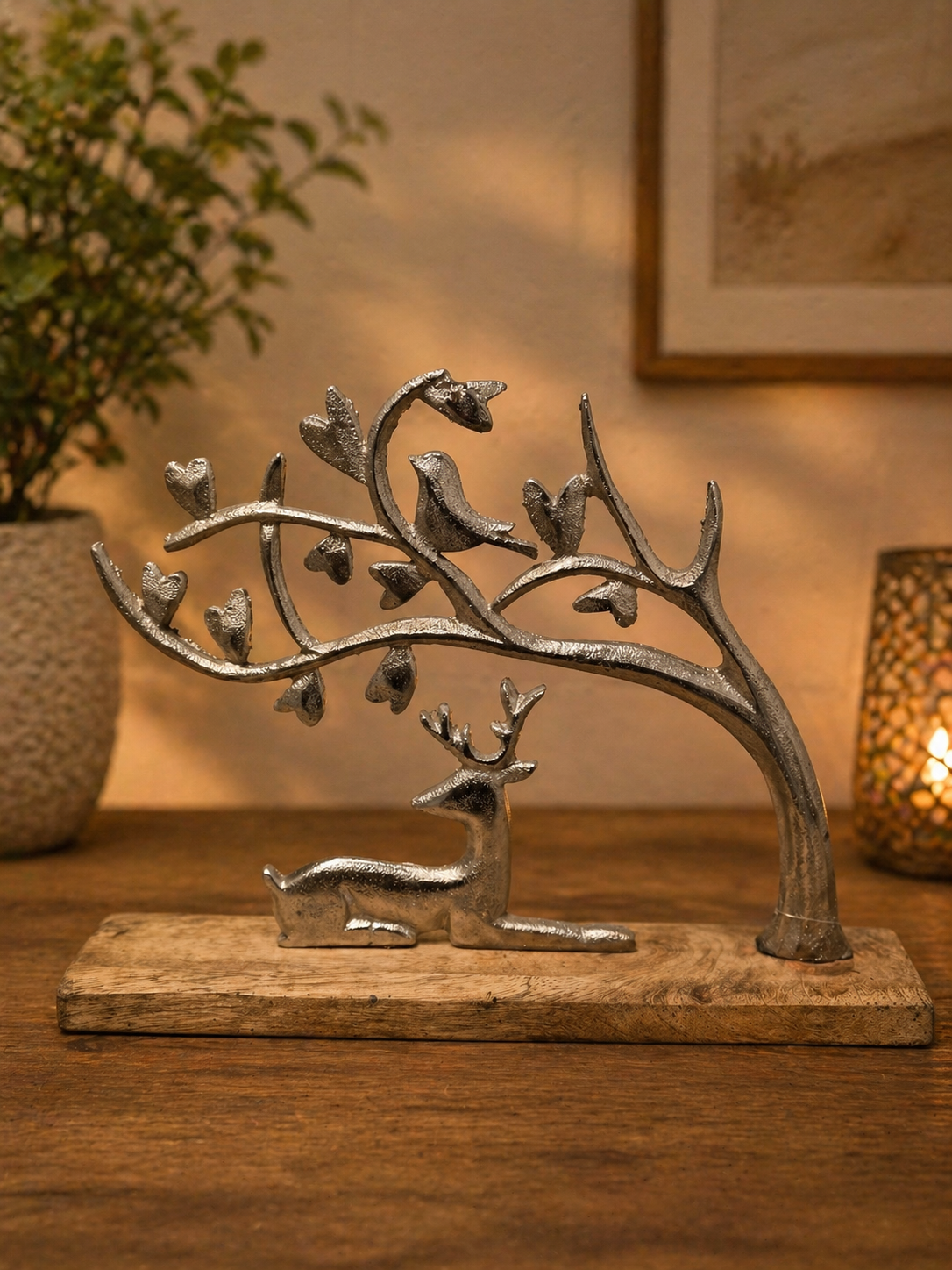 Stag & Tree on a Wooden Base