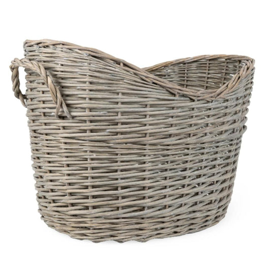 Oval Scoop Log Basket - Grey