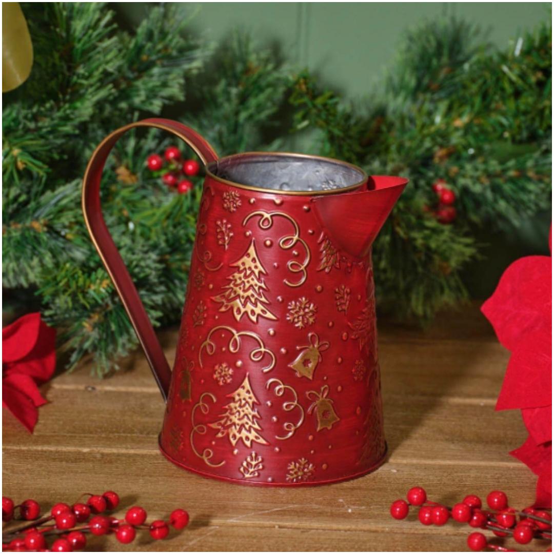 METAL JUG WITH EMBOSSED TREES AND BELLS