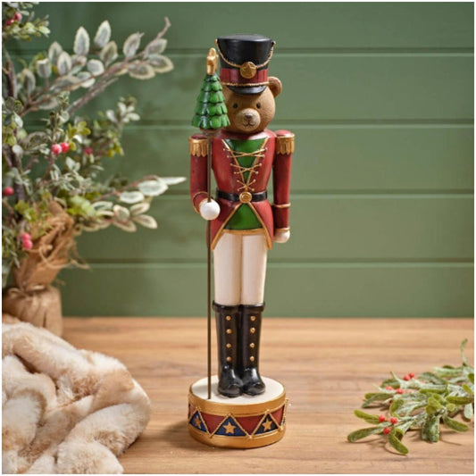 BEAR NUTCRACKER RESIN ORNAMENT WITH TREE