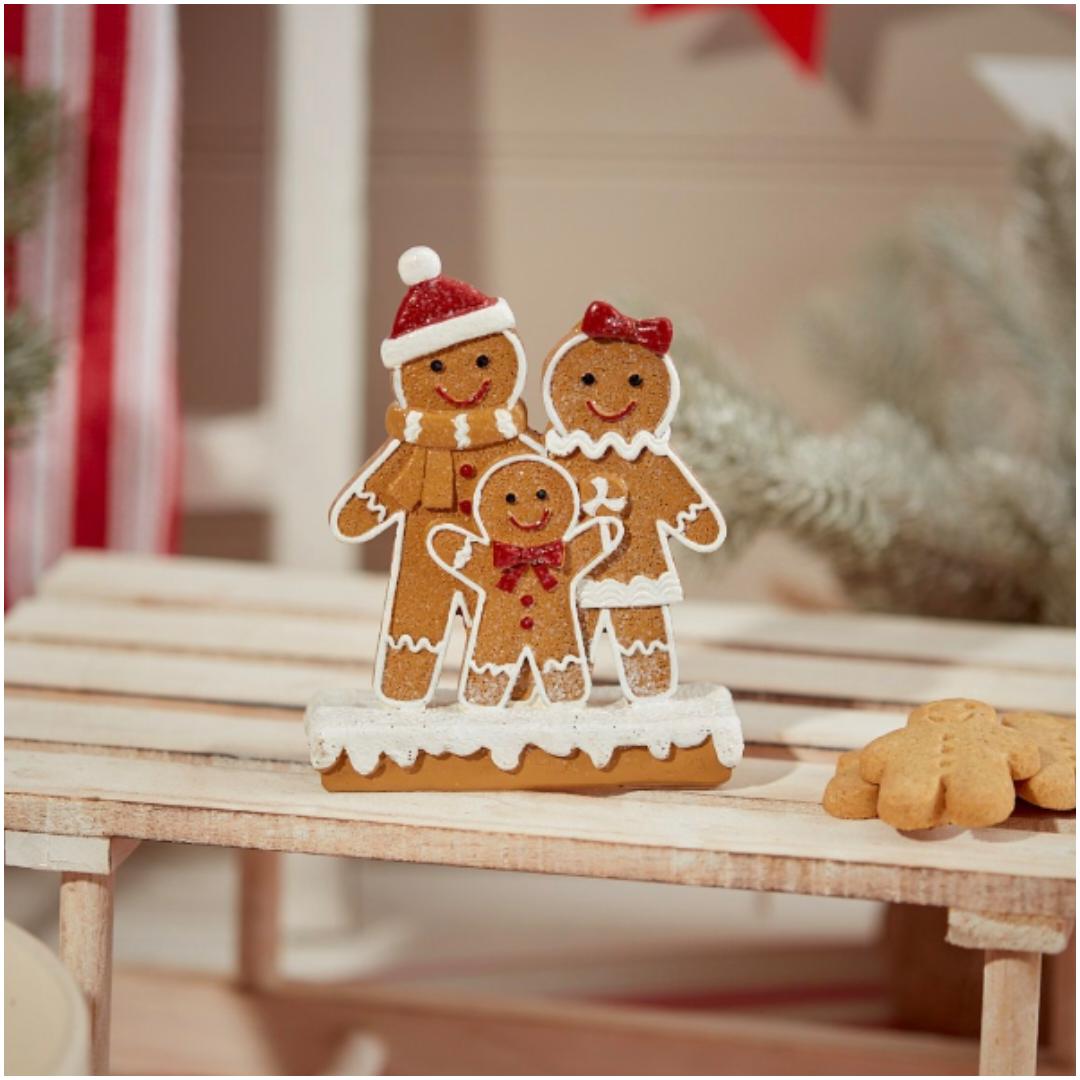 XMAS GINGERBREAD RESIN FAMILY OF 3 ORNAMENT BROWN POLYRESIN