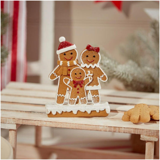 XMAS GINGERBREAD RESIN FAMILY OF 3 ORNAMENT BROWN POLYRESIN