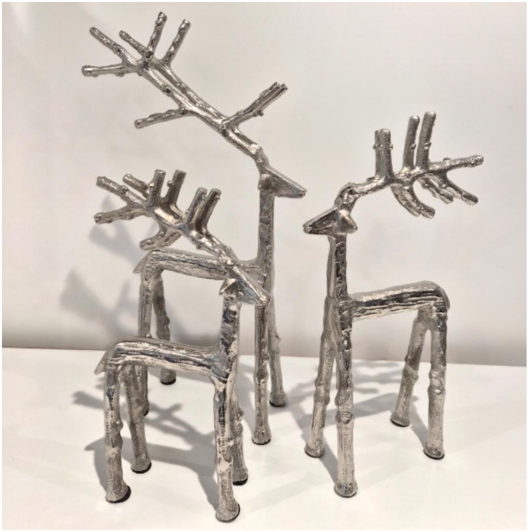 Set of 3 Silver Aluminium Reindeers
