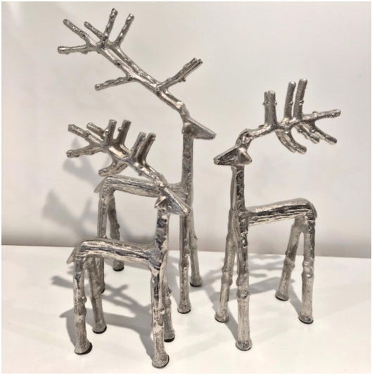 Set of 3 Silver Aluminium Reindeers