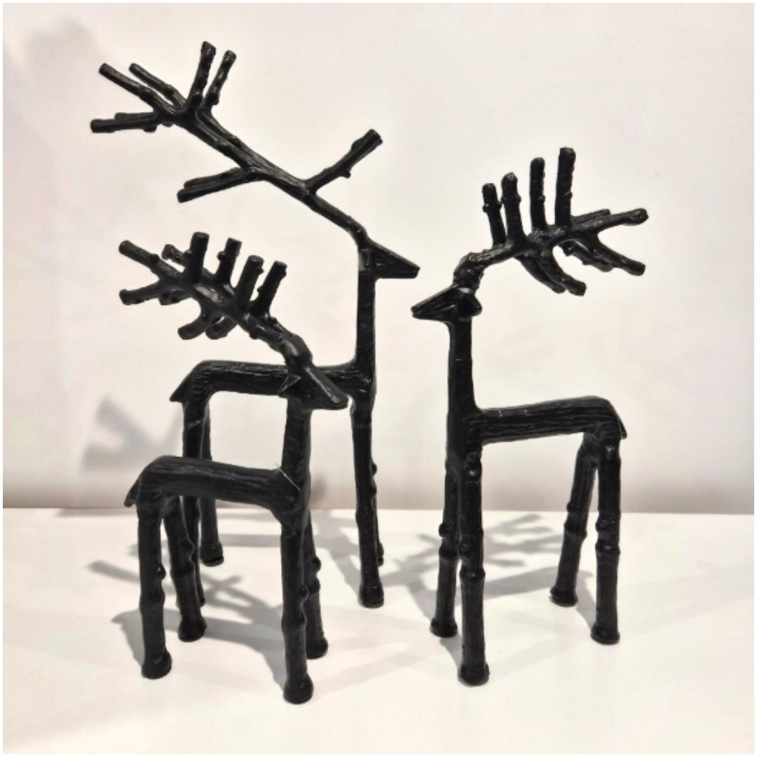 Set of 3 Black Metal Reindeers