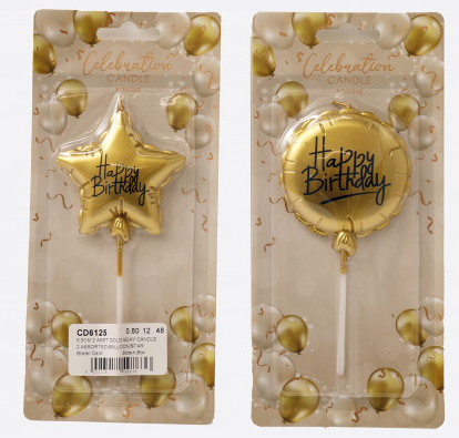 Set of 4 Birthday Candles (2 Coloured & 2 Gold)