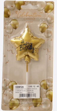 Set of 4 Birthday Candles (2 Coloured & 2 Gold)
