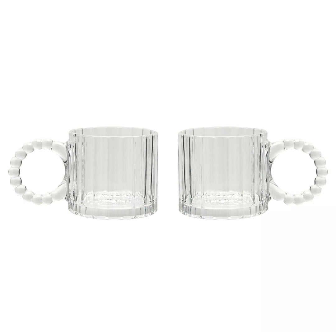 Set of 2 Clear Glass Bobble Design Mugs
