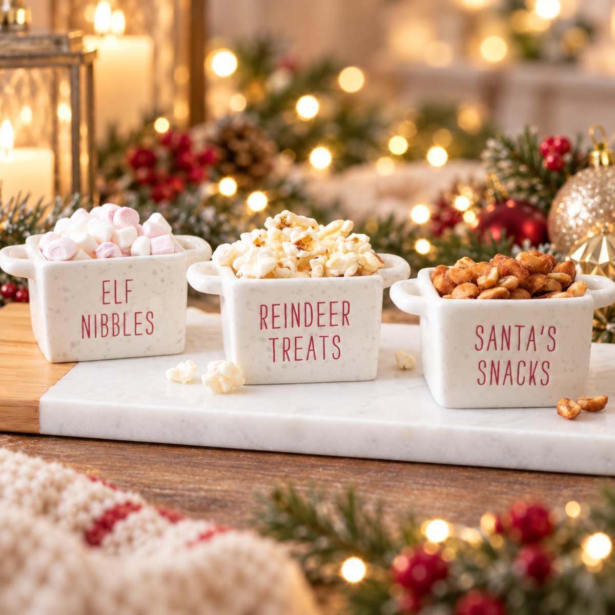 Small Set of 3 Ceramic Christmas Snacks Bowls
