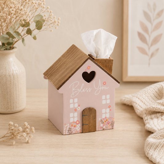 Wooden Bless You Tissue Box House
