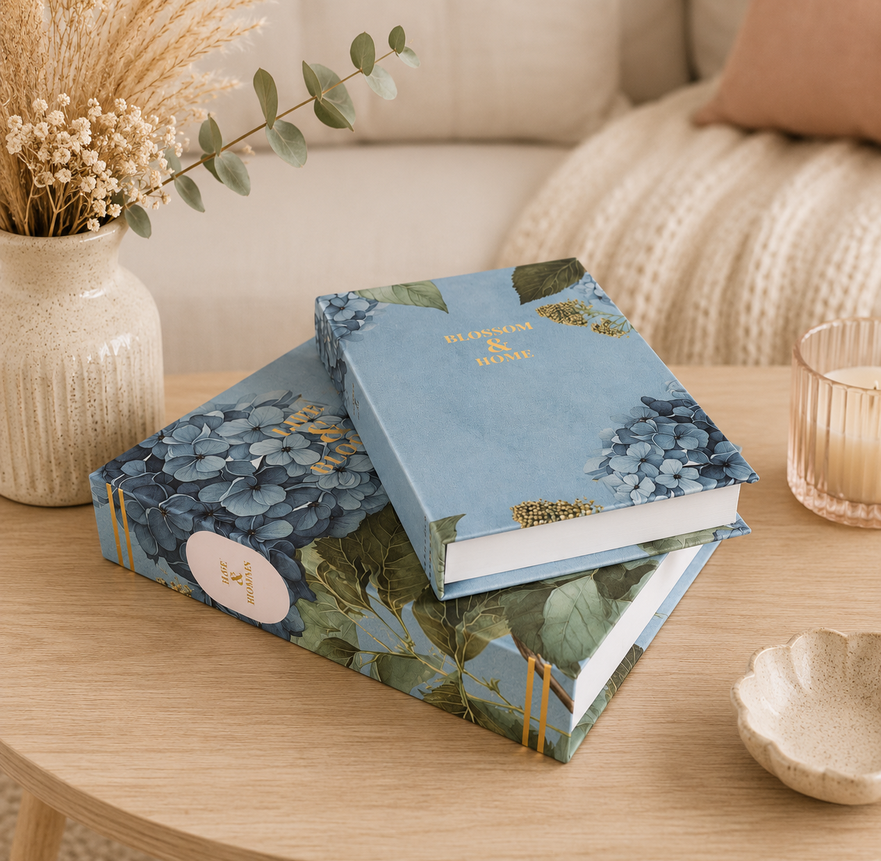 Set of 2 Faux Storage Boxes Hydrangea