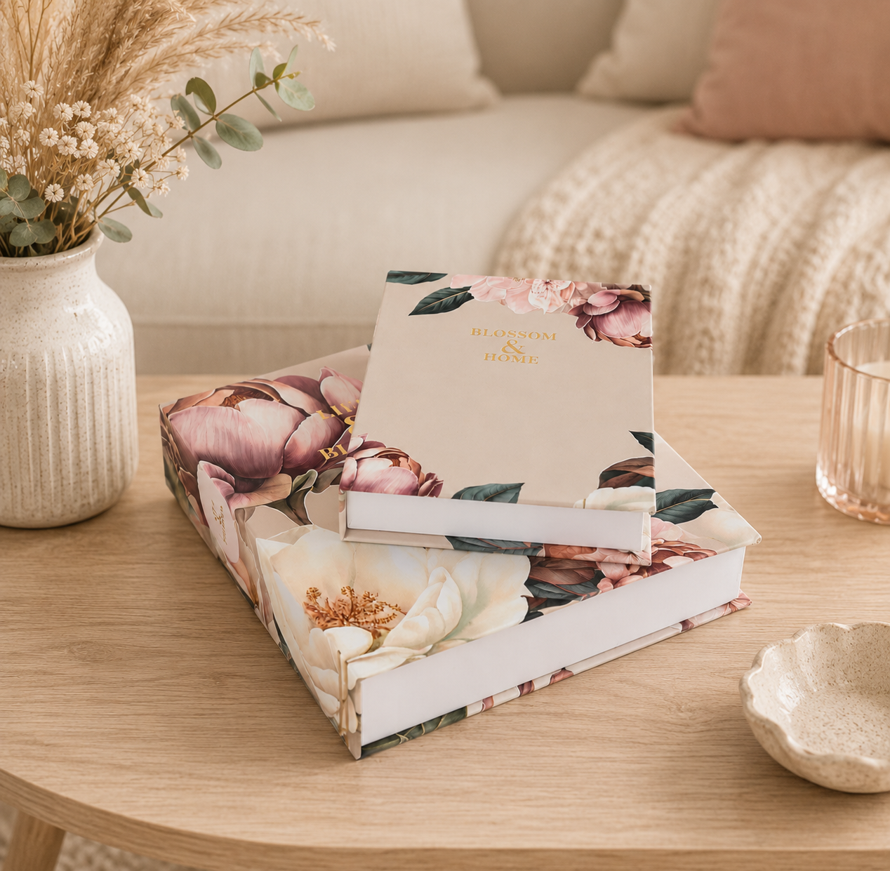 Set of 2 Faux Storage Boxes Peony