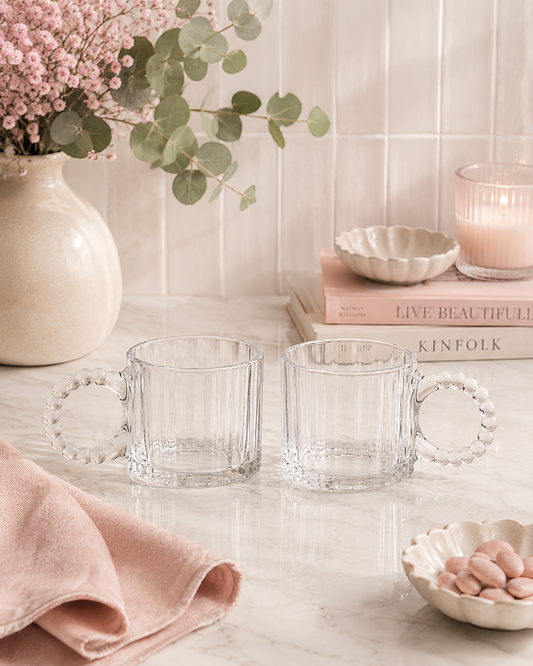 Set of 2 Clear Glass Bobble Design Mugs