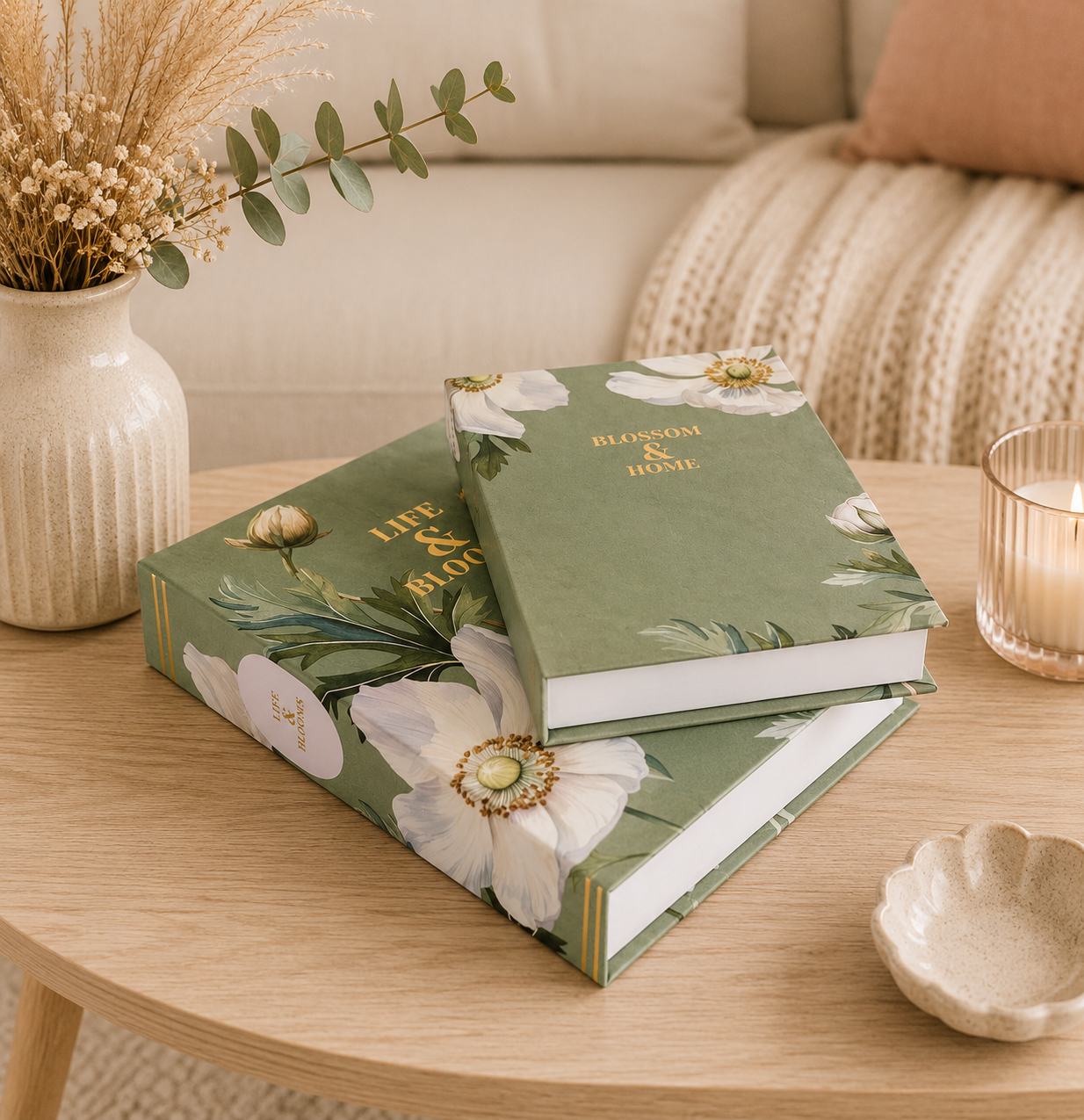 Set of 2 Faux Storage Boxes White Poppy