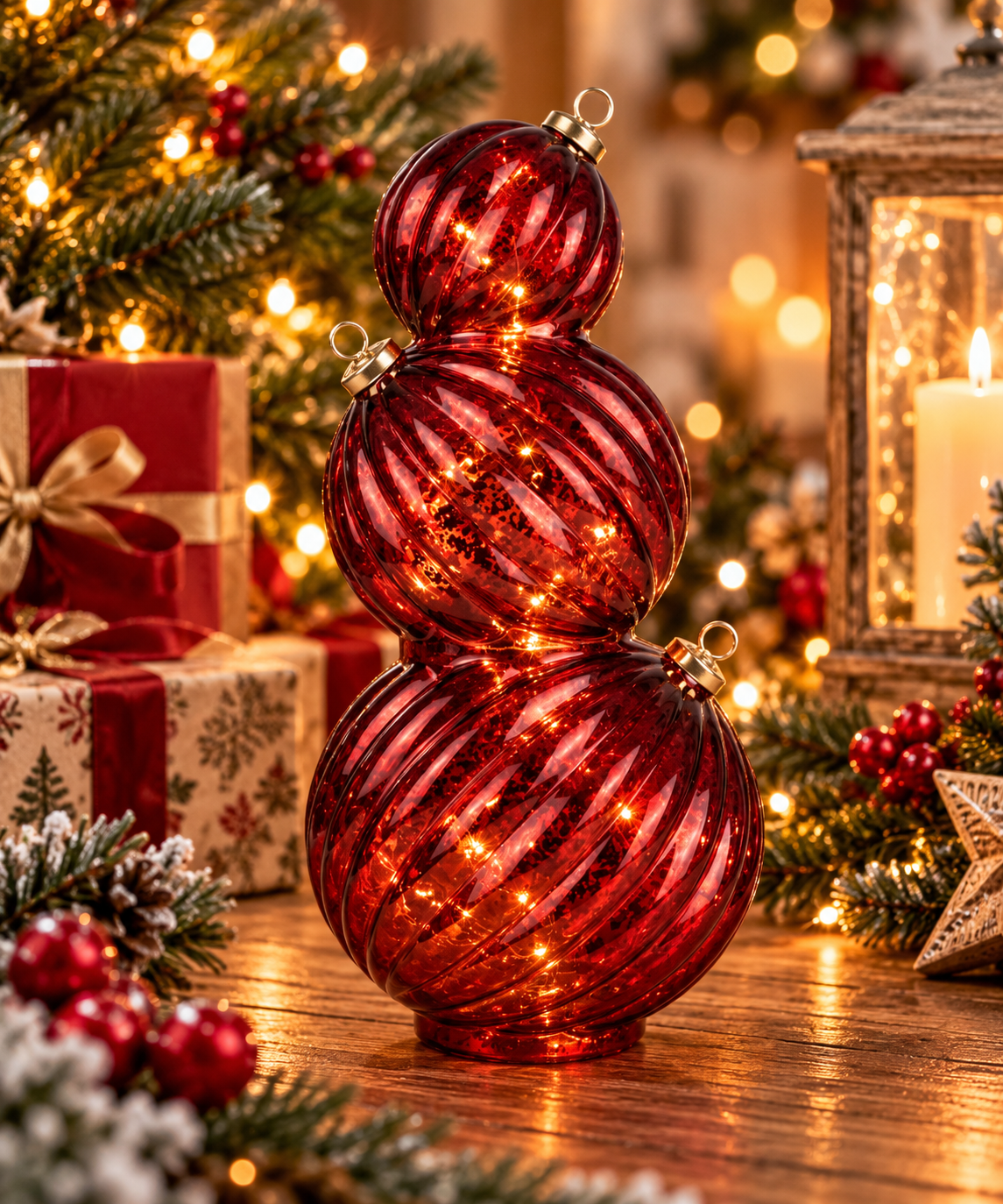 Red LED Stacked Christmas Baubles