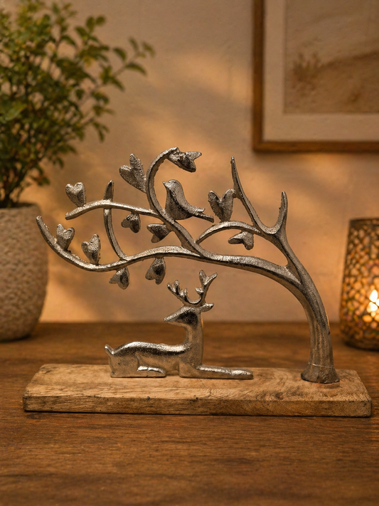 Stag & Tree on a Wooden Base