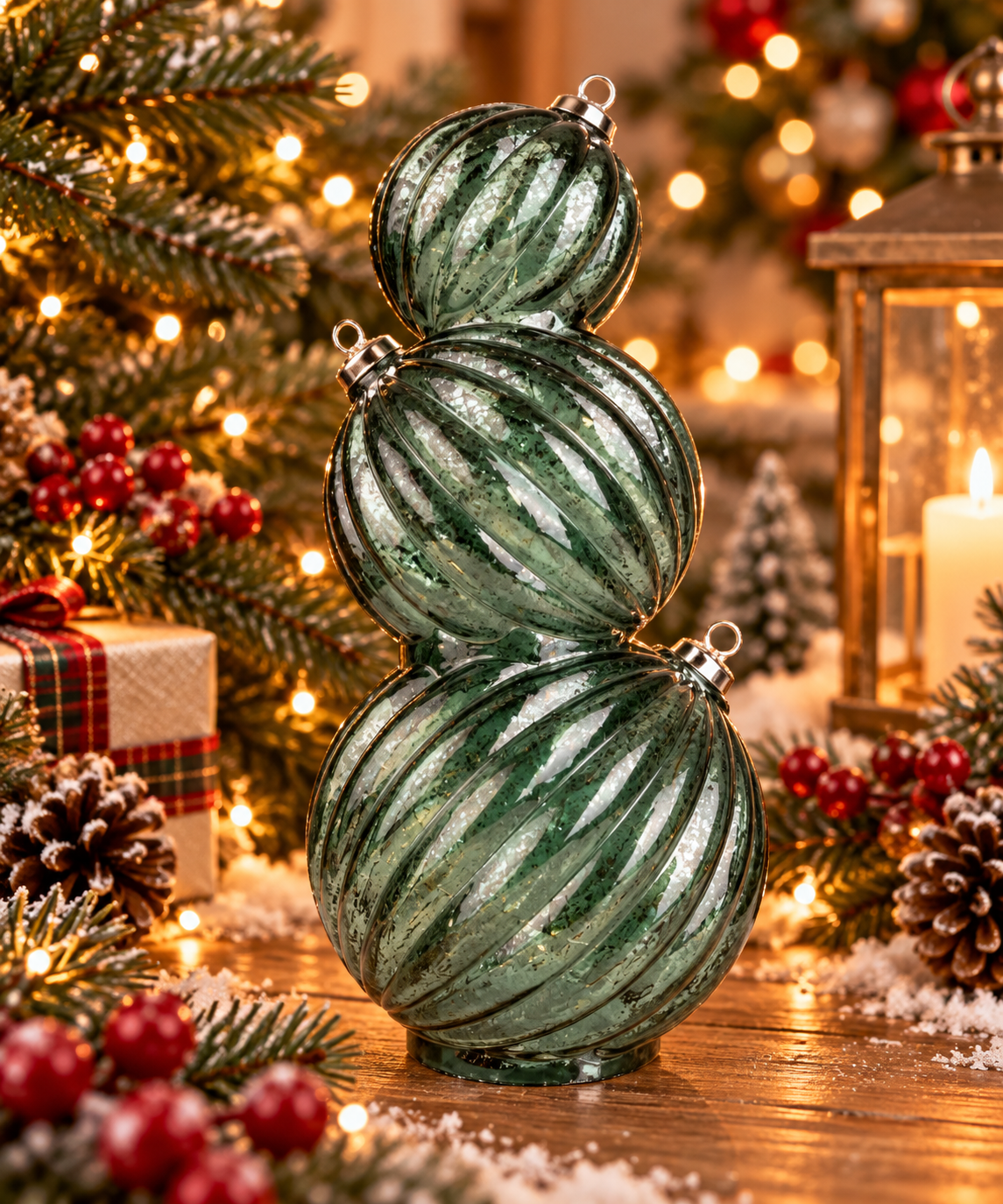 Green LED Stacked Christmas Bauble