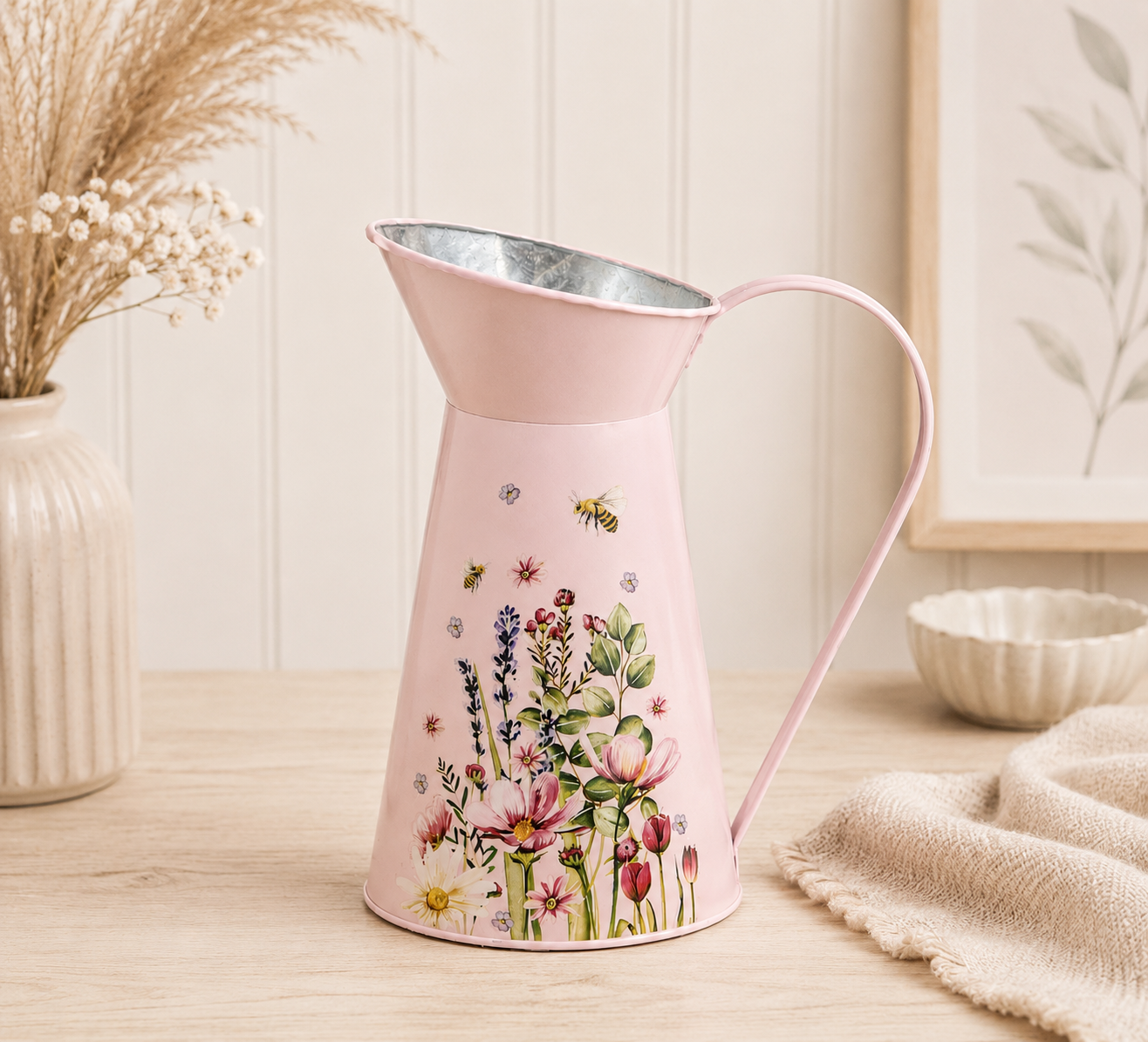 Pink Floral Metal Jug