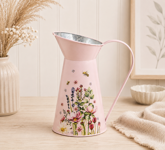 Pink Floral Metal Jug