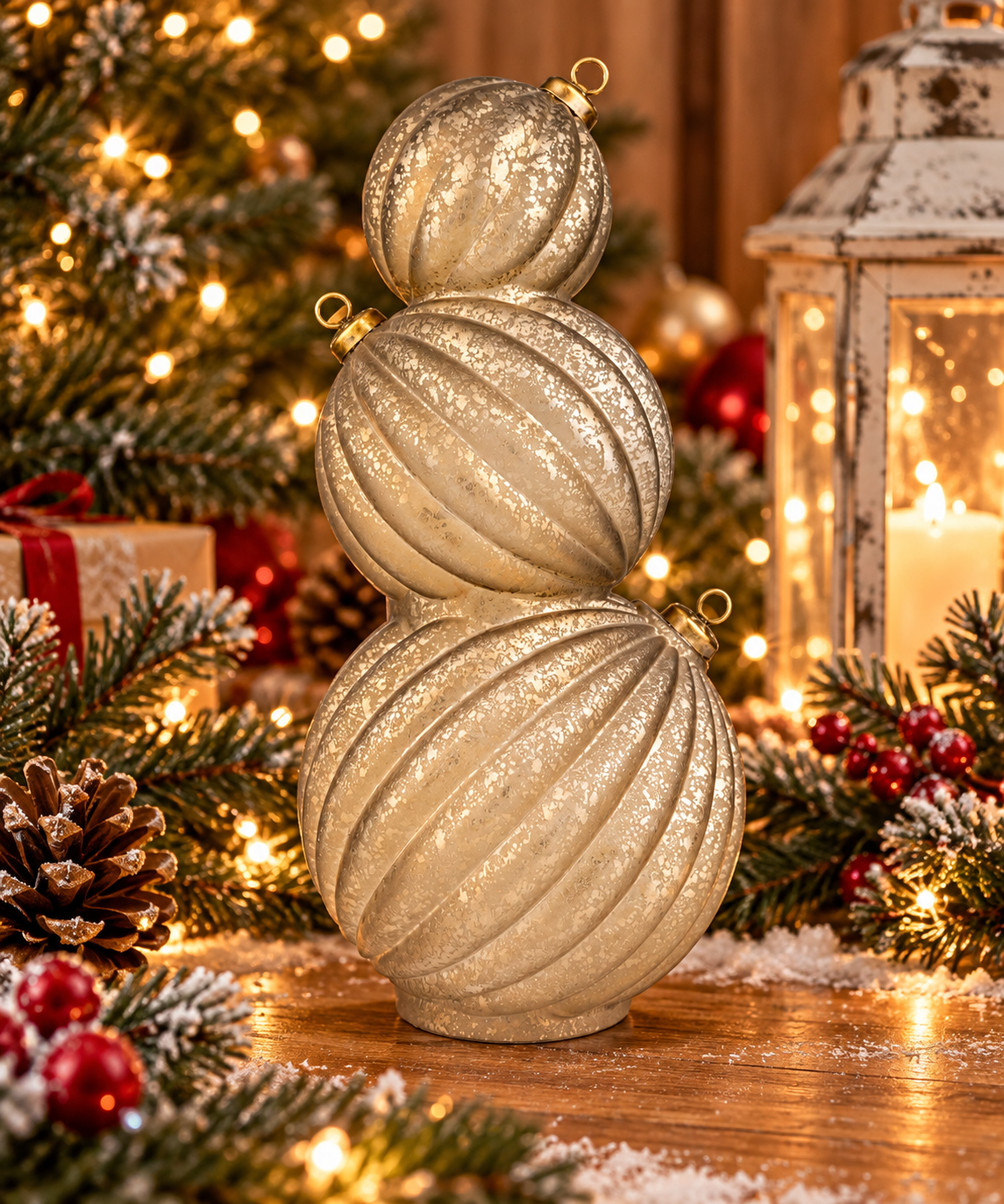 Champagne Stacked LED Christmas Baubles